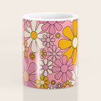 Groovy Retro Garden Flowers 60s 70s Floral Pattern Pink and Ochre  Coffee Mug Gallery Image 4