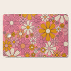 Groovy Retro Garden Flowers 60s 70s Floral Pattern Pink and Ochre  Cutting Board Gallery Image 1