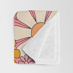 Groovy Retro Garden Flowers 60s 70s Floral Pattern Pink and Ochre  Throw Blanket Gallery Image 3