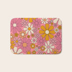 Groovy Retro Garden Flowers 60s 70s Floral Pattern Pink and Ochre  Bath Mat Gallery Image 1