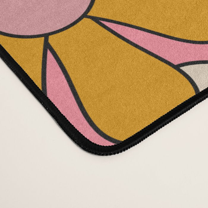 Groovy Retro Garden Flowers 60s 70s Floral Pattern Pink and Ochre  Desk Mat Gallery Image 4