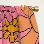 Groovy Retro Garden Flowers 60s 70s Floral Pattern Pink and Ochre  Window Curtain Gallery Image 2