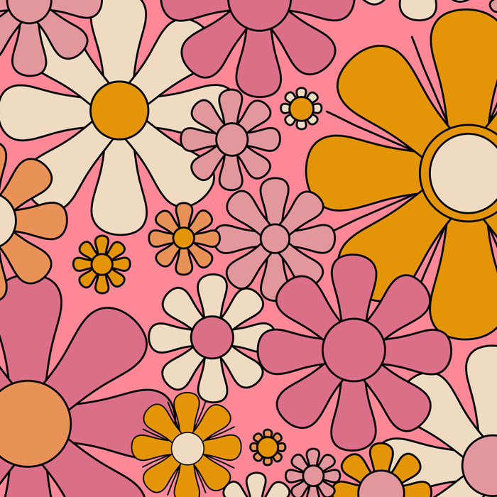 Groovy Retro Garden Flowers 60s 70s Floral Pattern Pink and Ochre  Coffee Mug Gallery Image 2