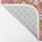 Groovy Retro Garden Flowers 60s 70s Floral Pattern Pink and Ochre  Bath Mat Gallery Image 2