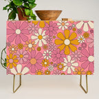 Groovy Retro Garden Flowers 60s 70s Floral Pattern Pink and Ochre  Credenza Gallery Image 1