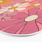 Groovy Retro Garden Flowers 60s 70s Floral Pattern Pink and Ochre  Bath Mat Gallery Image 3