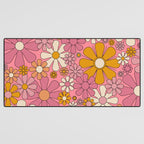 Groovy Retro Garden Flowers 60s 70s Floral Pattern Pink and Ochre  Desk Mat Gallery Image 3