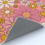 Groovy Retro Garden Flowers 60s 70s Floral Pattern Pink and Ochre  Rug Gallery Image 4