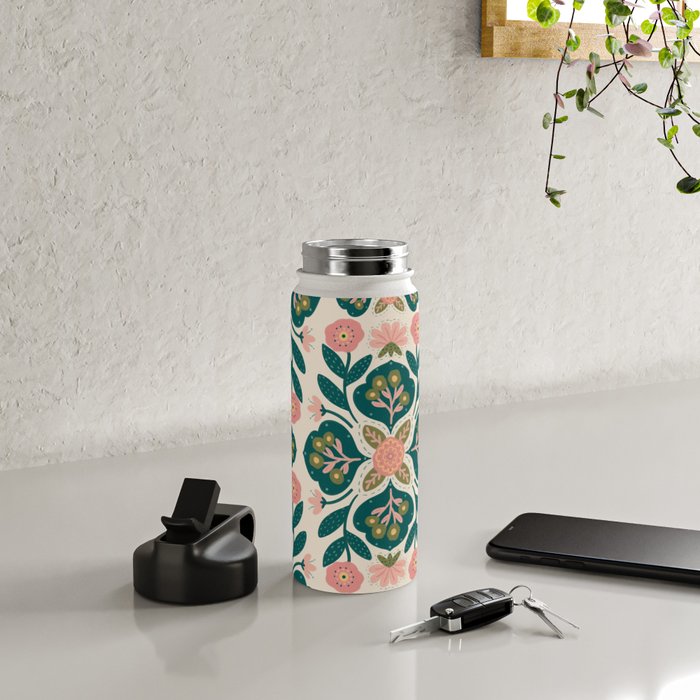 Indian Floral - pink and green  Water Bottle Gallery Image 4