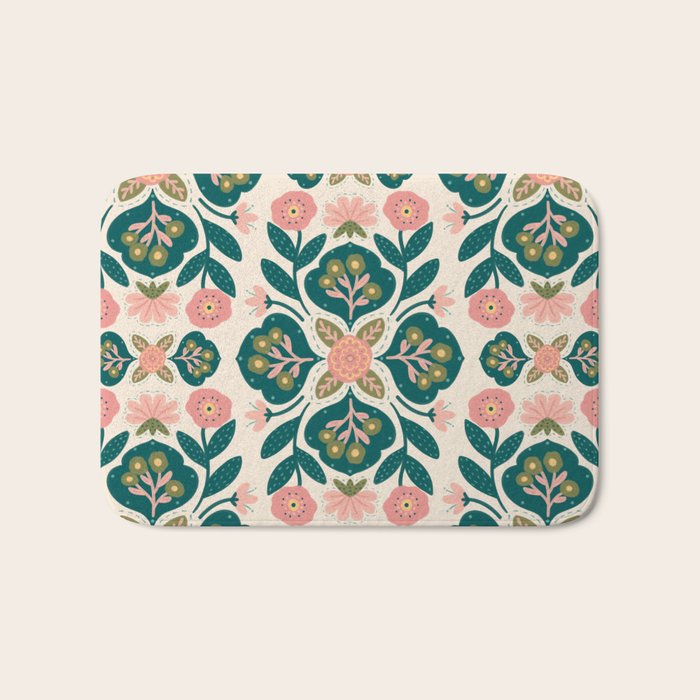 Indian Floral - pink and green  Bath Mat Gallery Image 1