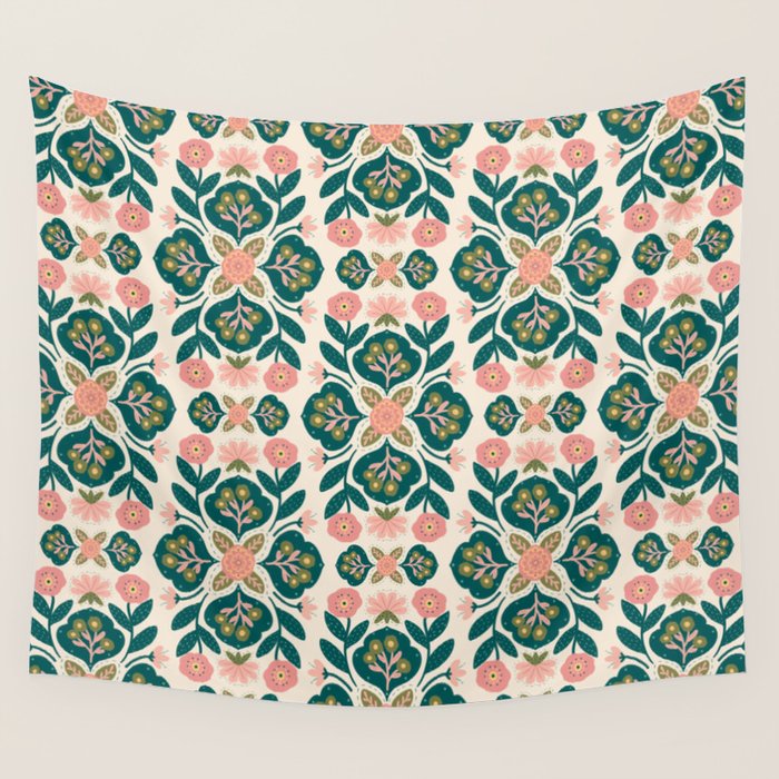 Indian Floral - pink and green  Wall Tapestry Gallery Image 4