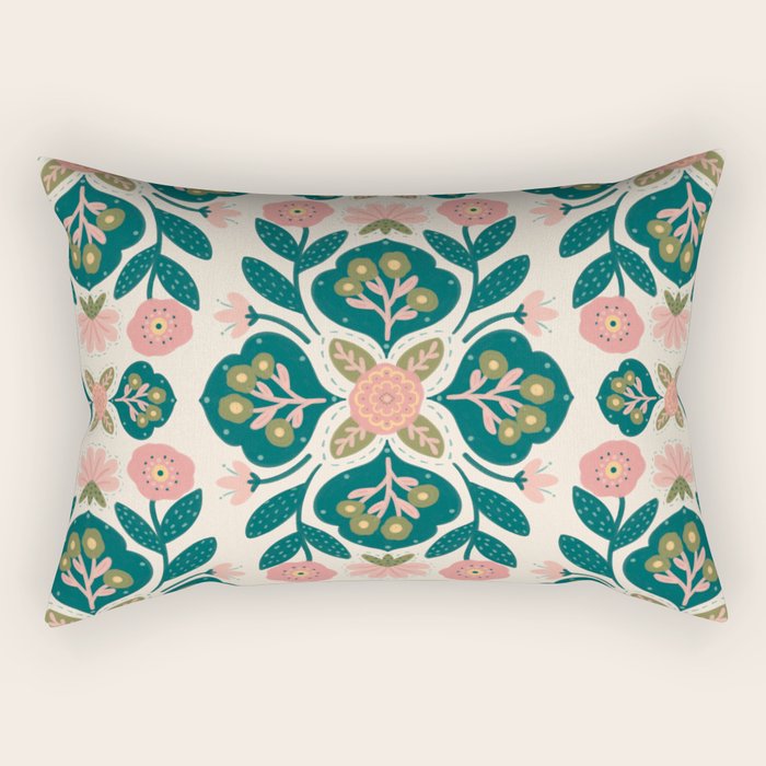 Indian Floral - pink and green  Rectangular Pillow Gallery Image 1