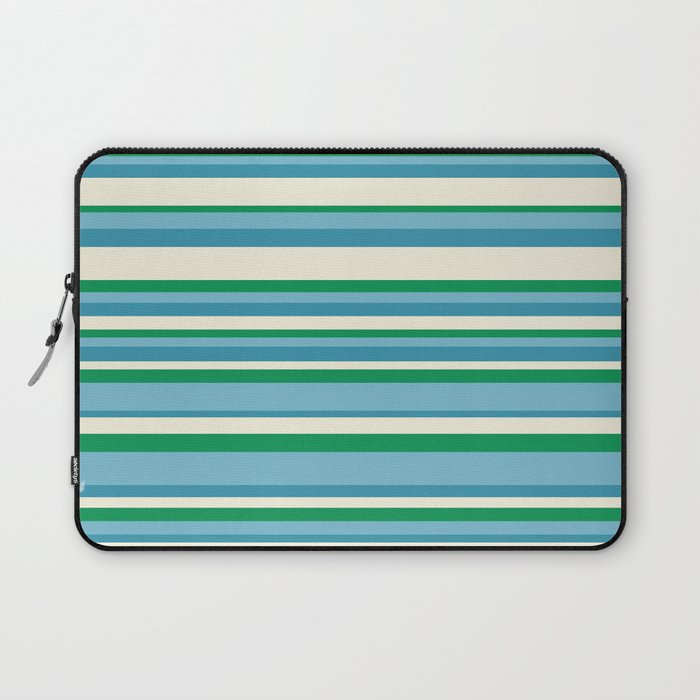 Classic Stripes XXVII - Beachy Blue and Green Laptop Sleeve Gallery Image 1