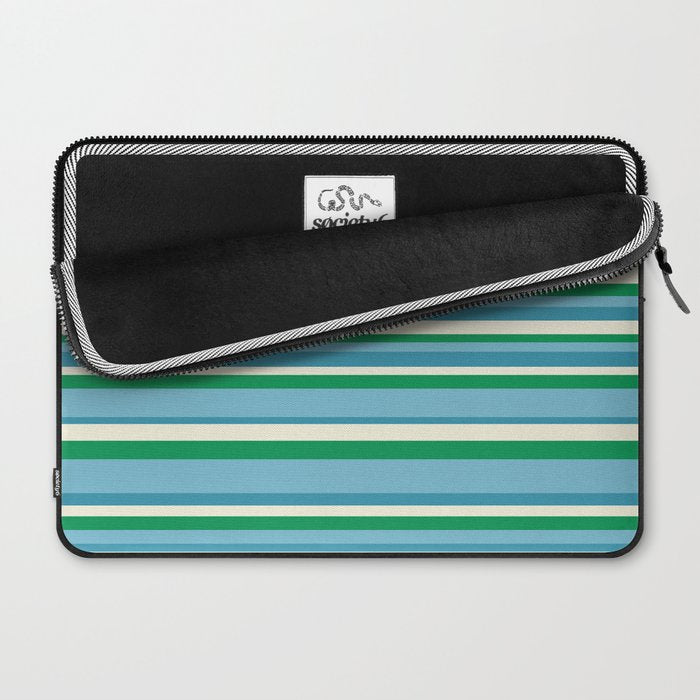 Classic Stripes XXVII - Beachy Blue and Green Laptop Sleeve Gallery Image 2