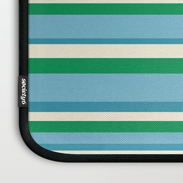 Classic Stripes XXVII - Beachy Blue and Green Laptop Sleeve Gallery Image 3