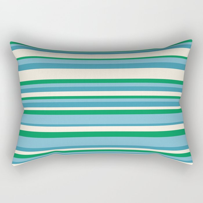 Classic Stripes XXVII - Beachy Blue and Green Rectangular Pillow Gallery Image 1