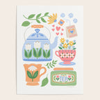 Cup of Tea Floral - Multi-color on White Poster Gallery Image 4