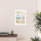 Cup of Tea Floral - Multi-color on White Poster Gallery Image 2