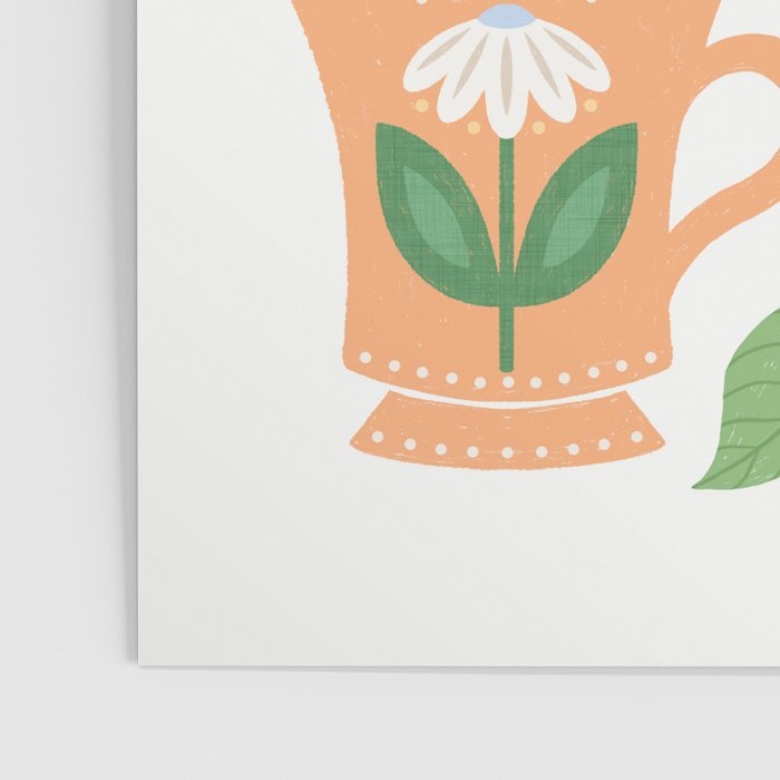 Cup of Tea Floral - Multi-color on White Poster Gallery Image 3