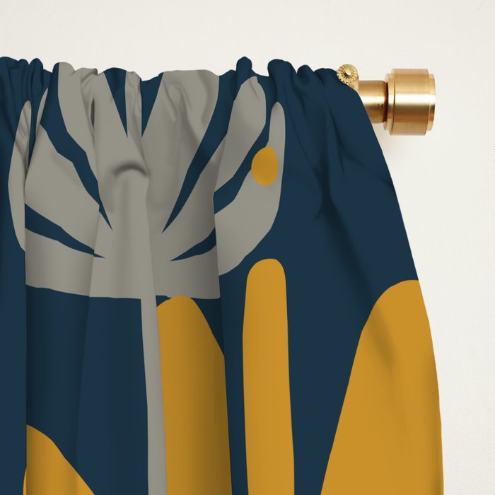 Bali Flowers Floral Pattern in Mustard, Gray, and Navy Blue Window Curtain Gallery Image 2