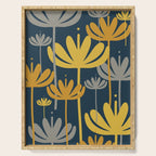 Bali Flowers Floral Pattern in Mustard, Gray, and Navy Blue Serving Tray Gallery Image 1
