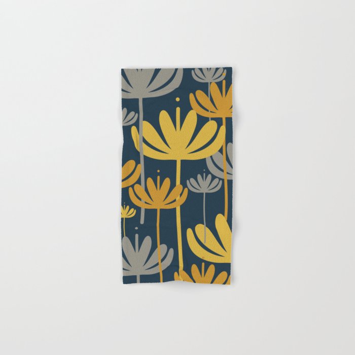 Bali Flowers Floral Pattern in Mustard, Gray, and Navy Blue Bath Towel Gallery Image 1