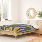 Bali Flowers Floral Pattern in Mustard, Gray, and Navy Blue Duvet Cover Gallery Image 2