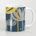 Bali Flowers Floral Pattern in Mustard, Gray, and Navy Blue Coffee Mug Gallery Image 1