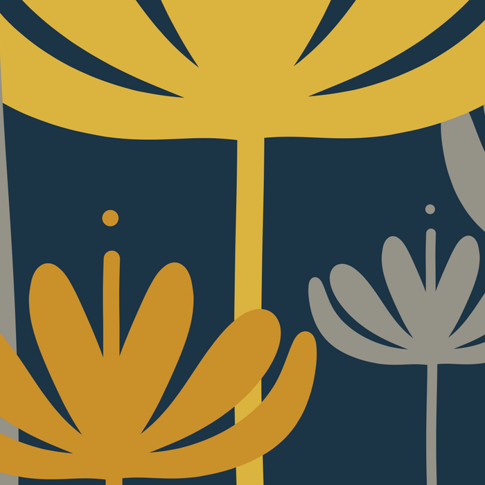Bali Flowers Floral Pattern in Mustard, Gray, and Navy Blue Coffee Mug Gallery Image 2