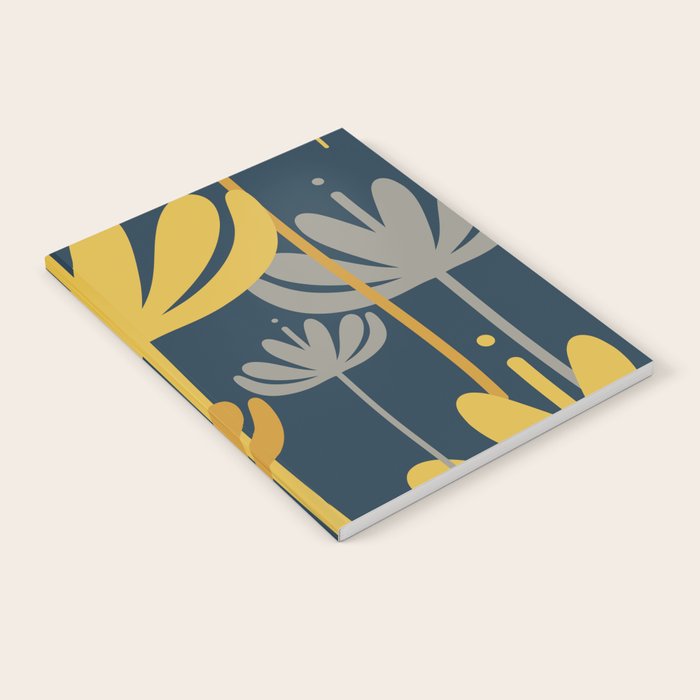 Bali Flowers Floral Pattern in Mustard, Gray, and Navy Blue Notebook Gallery Image 2