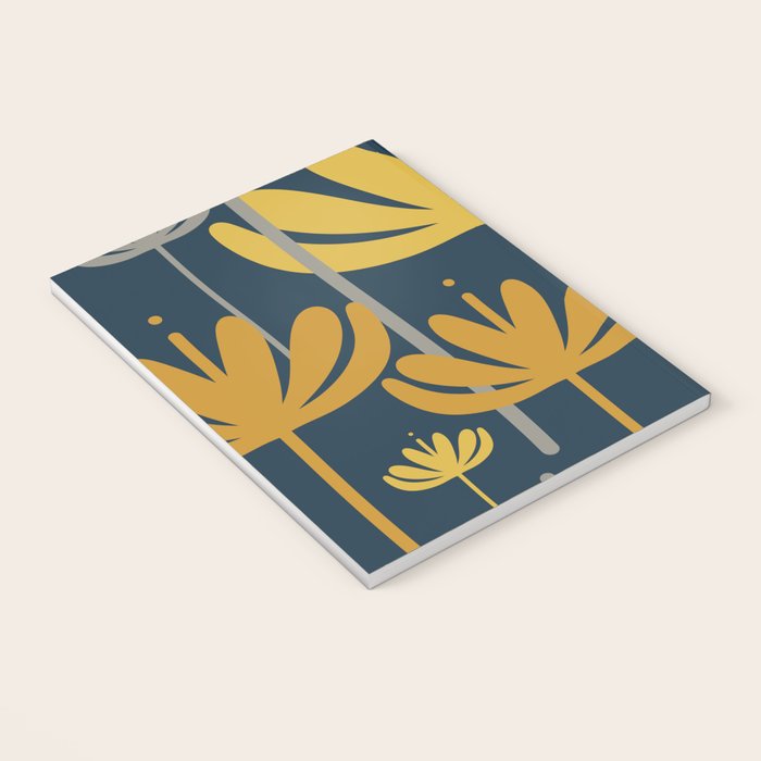 Bali Flowers Floral Pattern in Mustard, Gray, and Navy Blue Notebook Gallery Image 3