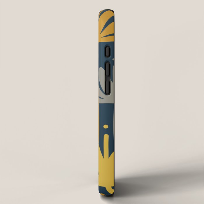Bali Flowers Floral Pattern in Mustard, Gray, and Navy Blue iPhone Case Gallery Image 2