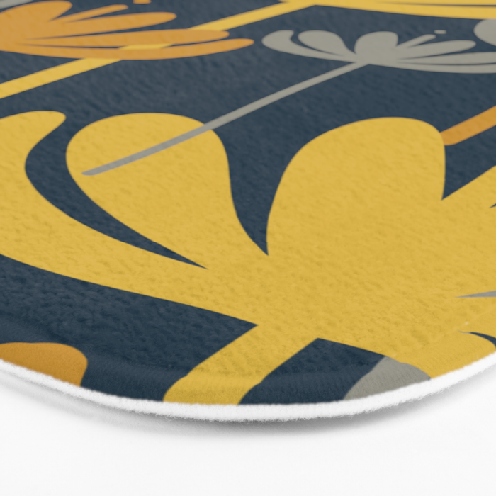 Bali Flowers Floral Pattern in Mustard, Gray, and Navy Blue Bath Mat Gallery Image 3