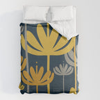 Bali Flowers Floral Pattern in Mustard, Gray, and Navy Blue Duvet Cover Gallery Image 6