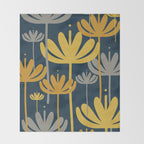 Bali Flowers Floral Pattern in Mustard, Gray, and Navy Blue Throw Blanket Gallery Image 2
