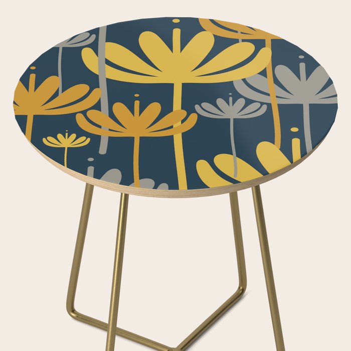 Bali Flowers Floral Pattern in Mustard, Gray, and Navy Blue Side Table Gallery Image 2