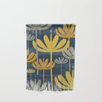 Bali Flowers Floral Pattern in Mustard, Gray, and Navy Blue Wall Hanging Gallery Image 1