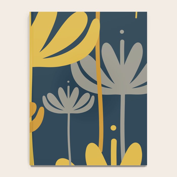 Bali Flowers Floral Pattern in Mustard, Gray, and Navy Blue Notebook Gallery Image 4