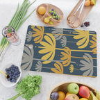 Bali Flowers Floral Pattern in Mustard, Gray, and Navy Blue Cutting Board Gallery Image 2