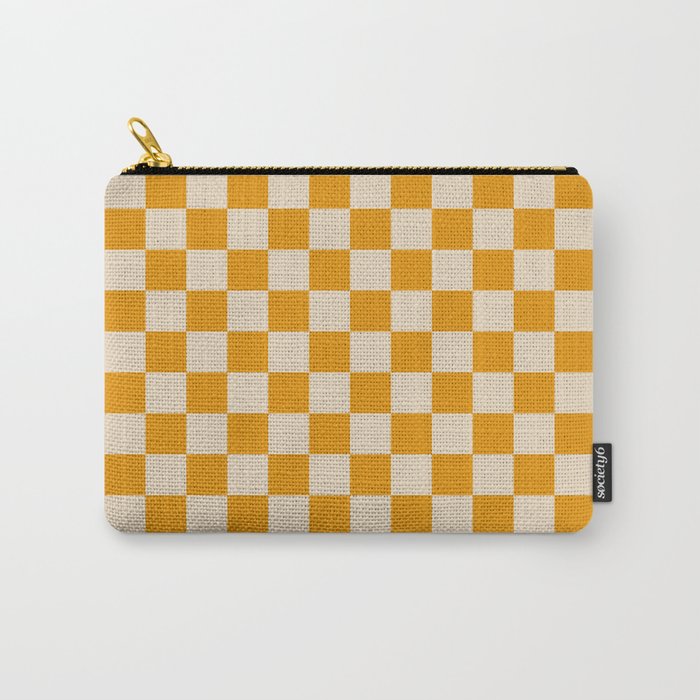 Checkerboard Mini Check Checked Pattern in Honey Mustard and Cream Carry All Pouch Gallery Image 1