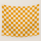 Checkerboard Mini Check Checked Pattern in Honey Mustard and Cream Wall Tapestry Gallery Image 4