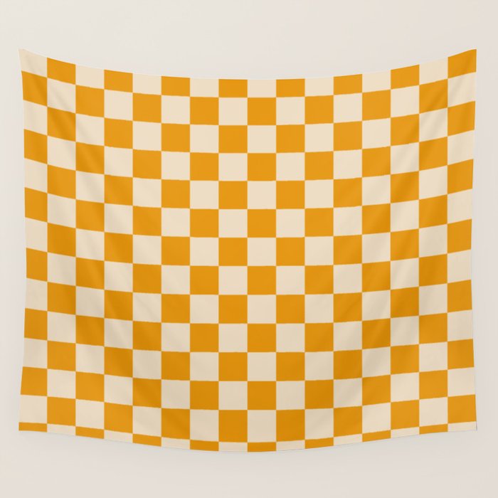 Checkerboard Mini Check Checked Pattern in Honey Mustard and Cream Wall Tapestry Gallery Image 4