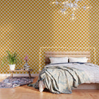Checkerboard Mini Check Checked Pattern in Honey Mustard and Cream Wallpaper Gallery Image 3