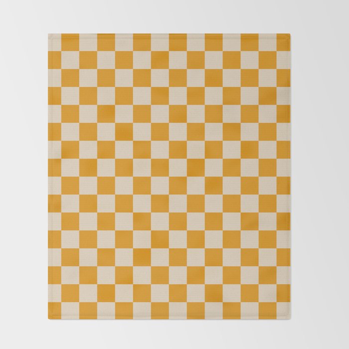 Checkerboard Mini Check Checked Pattern in Honey Mustard and Cream Throw Blanket Gallery Image 2