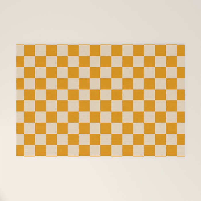 Checkerboard Mini Check Checked Pattern in Honey Mustard and Cream Welcome Mat Gallery Image 1