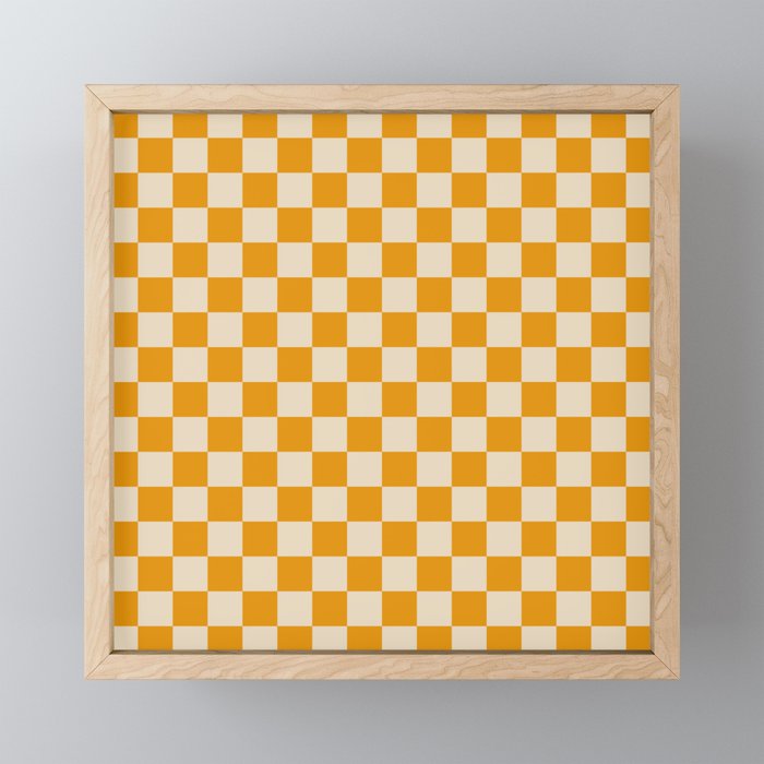 Checkerboard Mini Check Checked Pattern in Honey Mustard and Cream Mini Art Print Gallery Image 1
