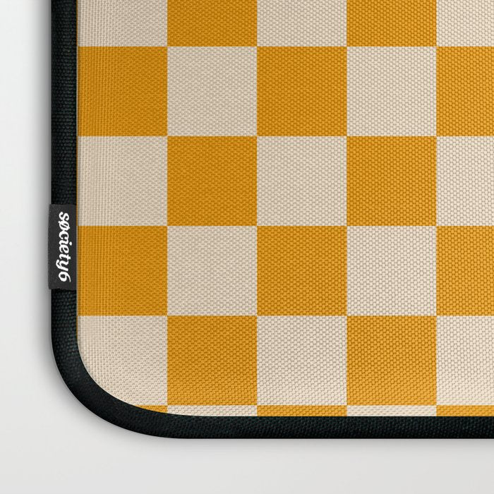 Checkerboard Mini Check Checked Pattern in Honey Mustard and Cream Laptop Sleeve Gallery Image 3