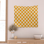 Checkerboard Mini Check Checked Pattern in Honey Mustard and Cream Wall Tapestry Gallery Image 2