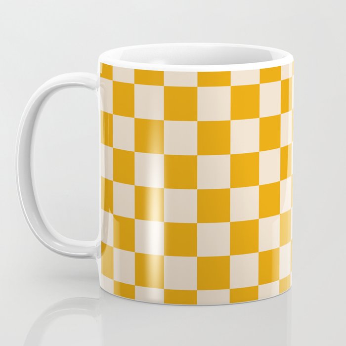 Checkerboard Mini Check Checked Pattern in Honey Mustard and Cream Coffee Mug Gallery Image 3