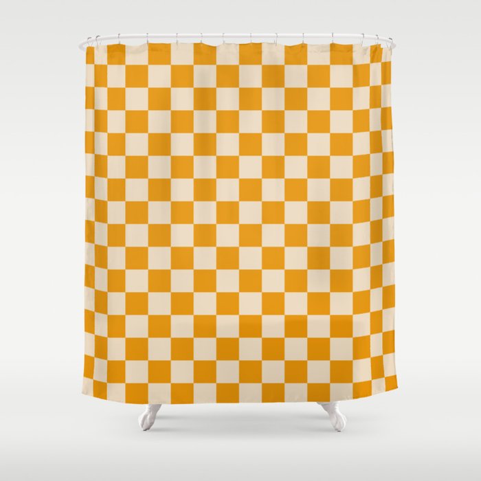 Checkerboard Mini Check Checked Pattern in Honey Mustard and Cream Shower Curtain Gallery Image 1